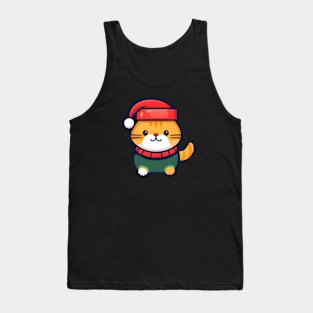 Cute ginger cat in Santa hat Christmas Tank Top